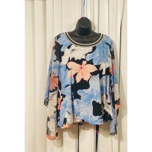 Shirt blouse tank tunic sweater top floral blue orange